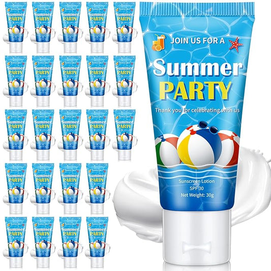 24 Pcs Mini Sunscreen Bulk for Summer Wedding Party Spf 30 Water Resistant Sunscreen Lotion Bulk 1oz Travel Size for Thank You Gifts Wedding Party Supplies(White Cream,Beach Ball)
