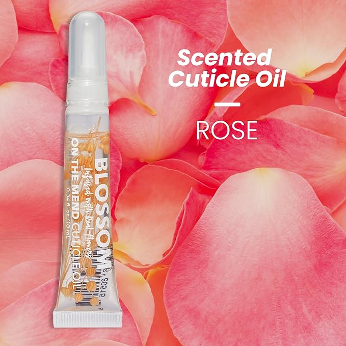 Blossom Cuticle Oil Pen for Nails, On the Mend Scented Travel Nail Oil for Growth and Strength, Infused with Real Flowers 0.34oz, Rose