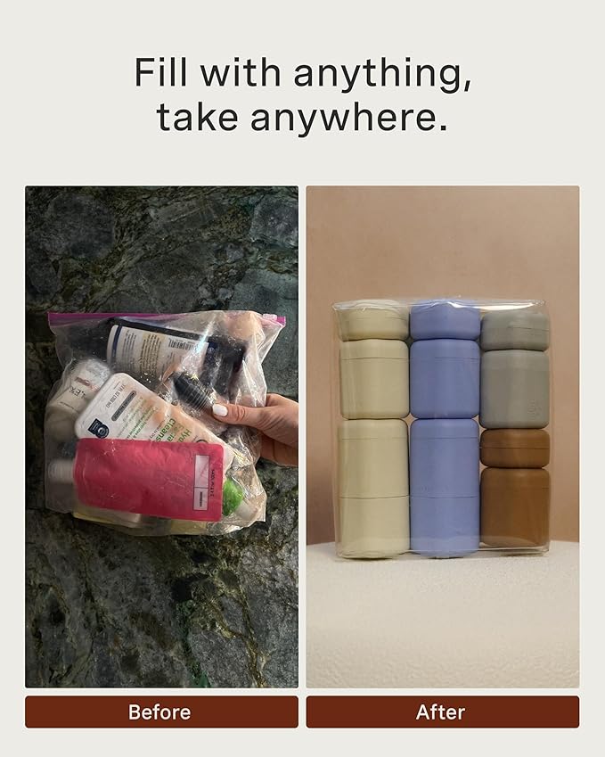 Cadence Travel Containers - Daily Routine Capsule Set - Magnetic Containers with Lids,4 Flex Mediums (1.32oz) & 3 Flex Smalls (0.56oz) - Shampoo, Conditioner, Body Wash, Pills, & More - Petal