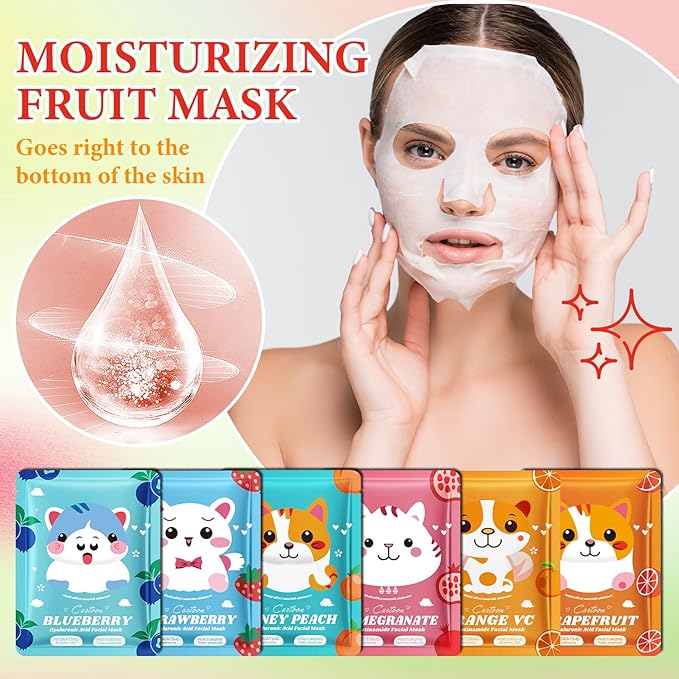 12 Pack Variety Facial Sheet Masks Skin Care Set, Hydrating Bulk Sheet Face Masks Skincare Gifts Set for Women Men, Long Lasting Moisturizing Face Mask Skincare for All Skin Type（09)