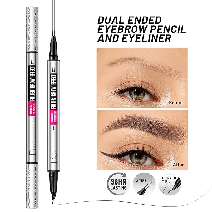 2 Pack 2 Fine Tip Eyebrow Pen, Waterproof Filling Faux Brow Makeup Pencils for Women with Precise Curved Brush-Tip to Fast Create Natural Hair-Like Brows, Last All-Day (Cool Brown)