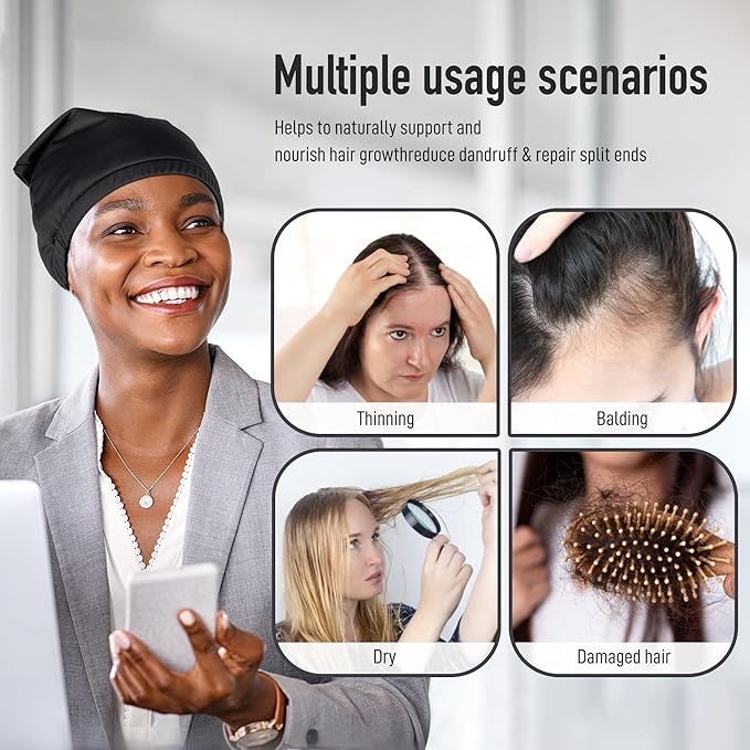 Castor Oil Pack Wrap for Head,Elastic and Reusable Hat Organic Cotton for Women Sleeping,Double Waterproof Layers Castor Patch Kit for Thinning, Balding, Dry and Damaged Hair