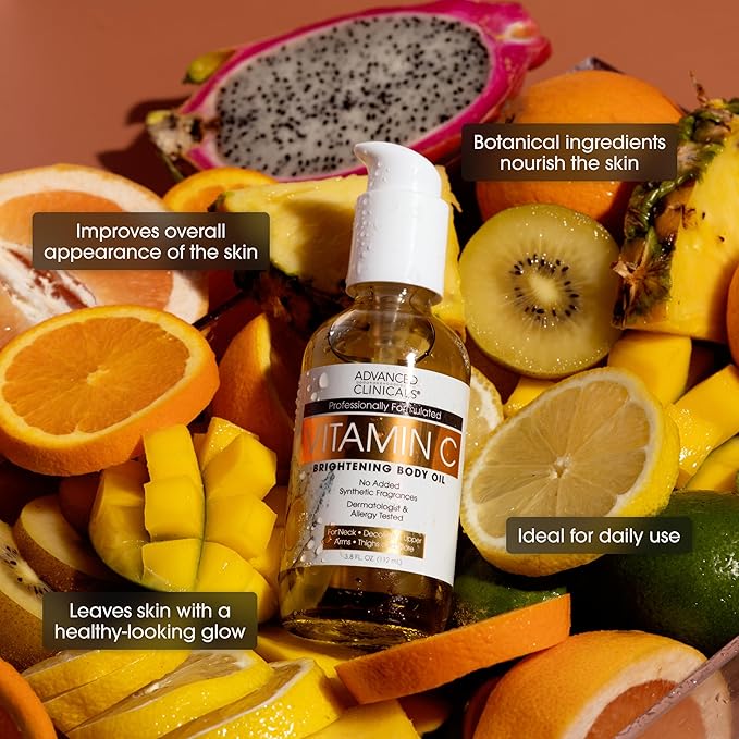 Advanced Clinicals Collagen Body Oil + Vitamin C Brightening Body Oil Moisturizer 2pc Skincare Set - Nourishing, Brightening, & Firming Massage Oil To Improve Look Of Crepe Skin + Dark Spots, 2PC Set