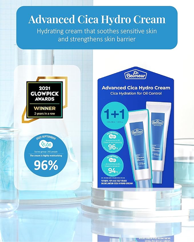 Advanced Cica Hydro Cream (2fl oz) - Soothing, Barrier-Strengthening Face Moisturizer for Sensitive Skin. Korean Skin Care. Centella Asiatica, Hyaluronic Acid.