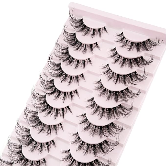 Cat Eye Lashes Wispy False Eyelashes Yasnai Strips Lashes Fox Eye Lash Fake Lashes Natural Look Eyelashes 10 Pairs Pack