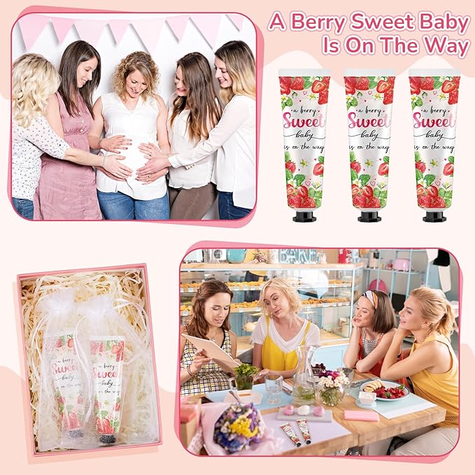 48 Sets a Sweet Strawberry Is on The Way Hand Cream Gifts Bulk Baby Shower Hand Cream Travel Size Lotion Bulk Fall Thanksgiving Party Supplies Favors Birthday Wedding for Guest
