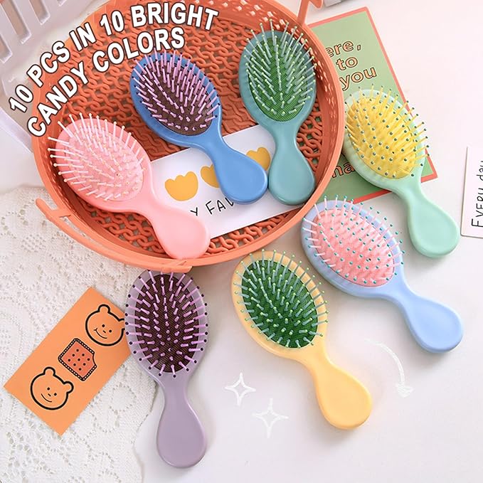 50 Pieces Mini Wet Hair Brush Travel Detangling Brush Soft Bristles for Most Hair Types with Ease Knots Without Tears or Breakage, Bright Surface, 10 Colors
