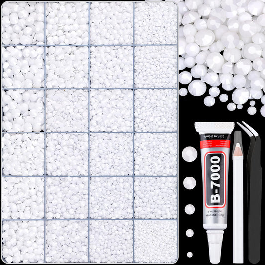 30000Pcs White Rhinestones for Bedazzling with B7000 Jewelry Glue, Bedazzler Kit Flatback Gems, Resin Rhinestones for Crafting Crafts Clothing Shoes Fabric Nail Art Assorted Size 2/3/4/5/6mm