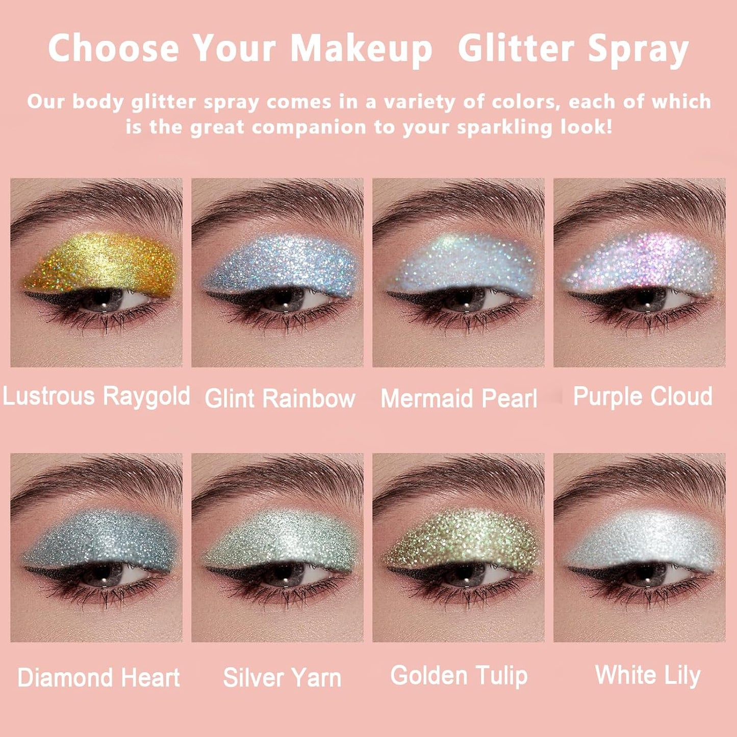 Boko Body Glitter Spray, Iridescent Glitter Spray for Sparkling Body Face Hair Nail Clothes, Hair Glitter Spray Body Shimmer Powder for Highlighter Makeup Festival Concert Party Rave Accessories