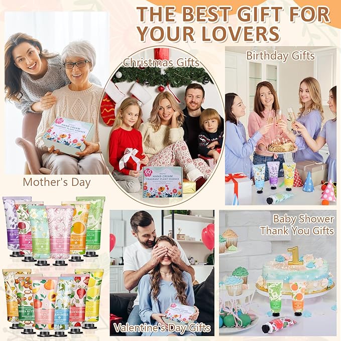 60 Pack Hand Cream Gifts Set For Women, Mini Hand Lotion Travel Size in Bulk for Dry Cracked Hands, Graduation Gifts, End of Year Teacher Appreciation Gifts, Thanksgiving Gifts, Party Favors