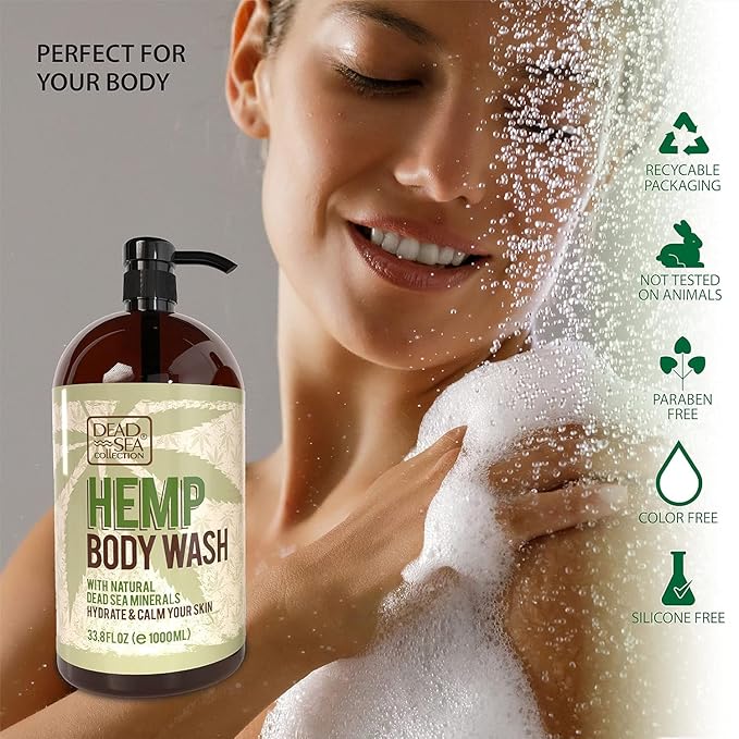 Dead Sea Collection Hemp Body Wash for Women and Men – Hemp Oil Infused with Dead Sea Minerals – Moisturizing Shower Gel for Dry & Sensitive Skin – 33.8 fl oz
