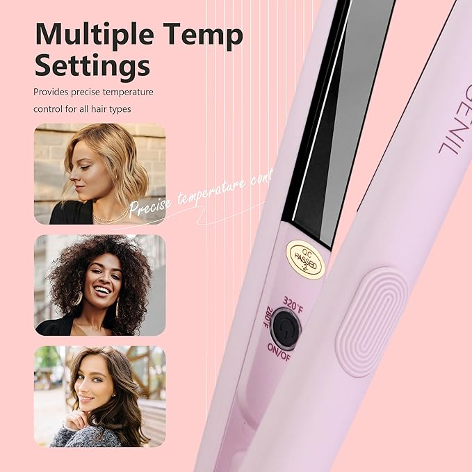 ANGENIL Pro Mini Flat Iron for Short Edges, Travel Hair Straightener and Curler 2 in 1, Small Dual Voltage Hair Straightening Ceramic Flat Iron 0.7-inch, Front Bangs, 3 Temp (280℉- 320℉ -380℉)