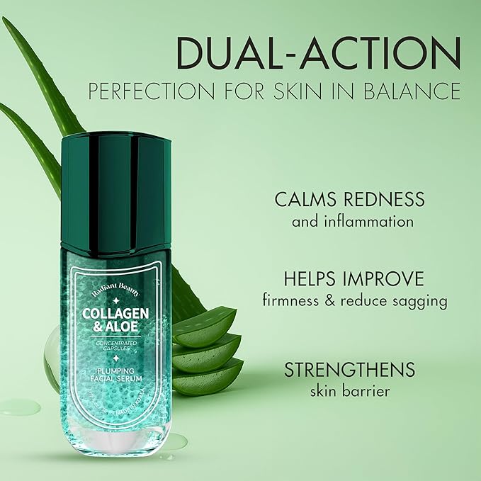 Collagen & Aloe Facial Serum - Anti-Aging, Plumping, Hydrating - Reduces Fine Lines & Wrinkles, Combats Dark Spots - Dermatologist Tested, Korean Skin Care - 1.69 FL.OZ.