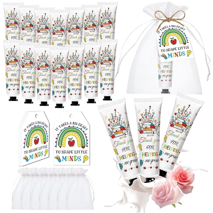 50 Pcs Teacher's Day Hand Cream Gifts Bulk Teacher Appreciation Gifts Include Organza Bags Thank You Tags Inspirational for Women Girls Travel Size Moisturizing Hand Lotion Supplies(teacher's day)