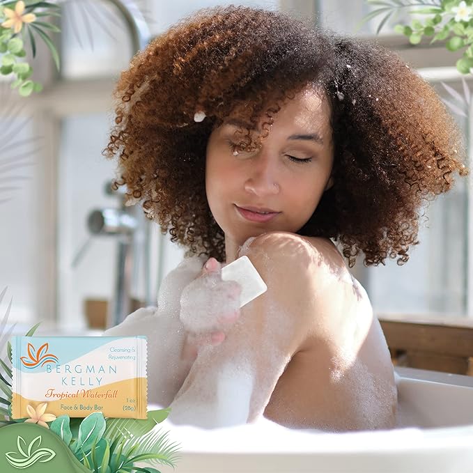 BERGMAN KELLY - Hotel Soap Bars - Tropical Waterfall, 1 oz, 100 PK - Travel Size Luxury Bulk Amenities Bar Soap - Mini Individually Wrapped Rectangular Soap, Small Toiletries for Airbnb & Motel