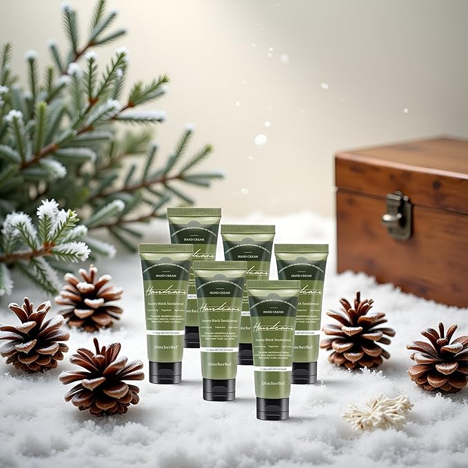 6 Pack Travel Size Hand Cream Set - 1 oz Moisturizing Lotion for Dry Cracked Hands, Snowy Black Sandalwood Scented Hand Lotion Gift for Women, Nurses, Teachers, Bridesmaids Gifts