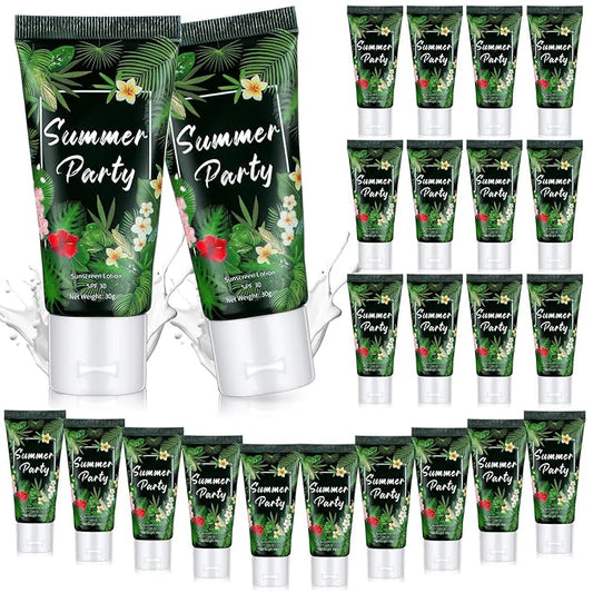 24 Pcs Mini Sunscreen Bulk for Summer Wedding Party Spf 30 Water Resistant Sunscreen Lotion Bulk 1oz Travel Size for Thank You Gifts Wedding Party Supplies(White Cream,Tropical)