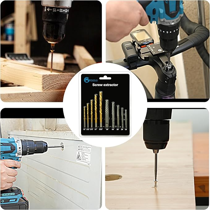 14Pcs Screw Extractor Set, Left Hand Drill Bit and Bolt Extractor Kit Easy to Remove Stripped Broken Damaged Screw Bolt and Nut Out, Reverse Drill Bit Extractor Set
