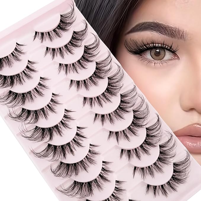 Cat Eye Lashes Wispy False Eyelashes Yasnai Strips Lashes Fox Eye Lash Fake Lashes Natural Look Eyelashes 10 Pairs Pack
