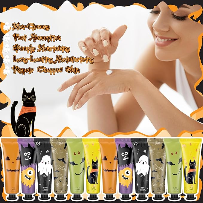 24 Pack Halloween Hand Cream Gift Sets for Women Ghost Mini Hand Lotion Bulk Travel Size Moisturizing Cream Halloween Party Favors Gifts for Stocking Stuffers 6 Natural Plant Fragrances
