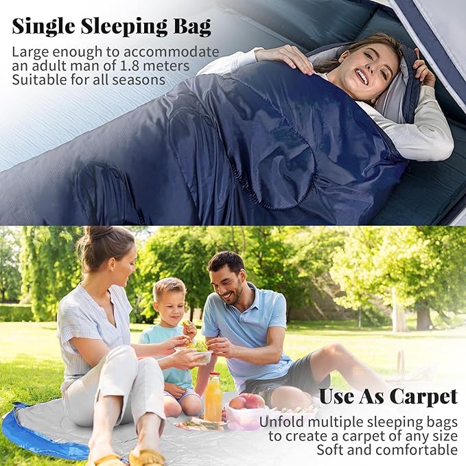 6 Pack Camping Sleeping Bags for Adults Bulk Cotton Liner 4 Seasons Lightweight Warm Waterproof with Compression Sack for Backpacking Hiking Homeless, Camping Gear Essential