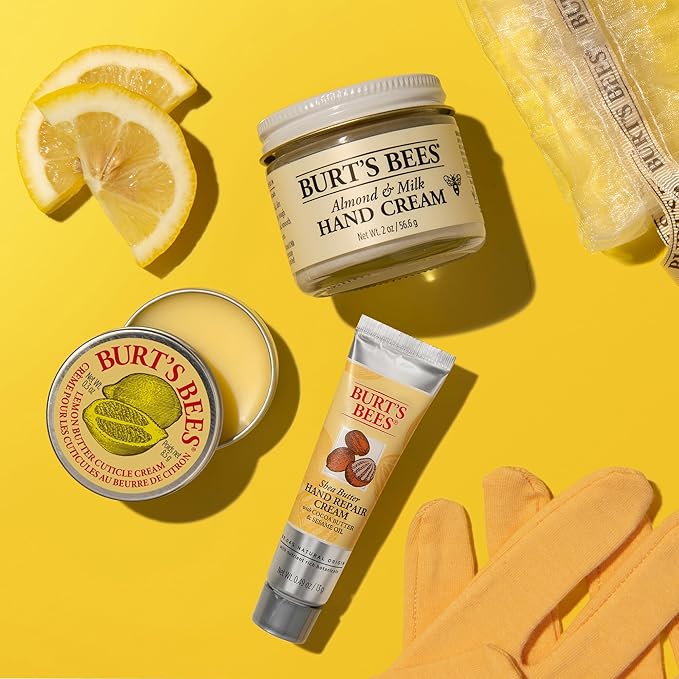 Burt's Bees Back to School Gift Ideas - Hand Repair Set, 3 Hand Creams plus Gloves - Almond Milk, Lemon Butter Cuticle Cream, Shea Butter Repair