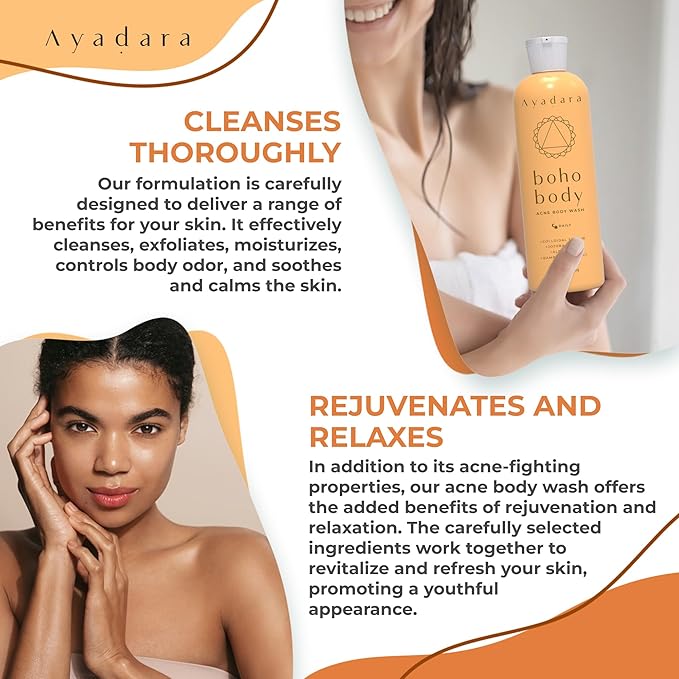 Boho Body Acne Body Wash, 8oz, Back Acne Treatment Body Wash, Acne Body Wash With Hydrating Aloe Vera, Body Acne Wash that Hydrates Skin, Body Wash for Sensitive Skin Men and Women, 50+ Uses