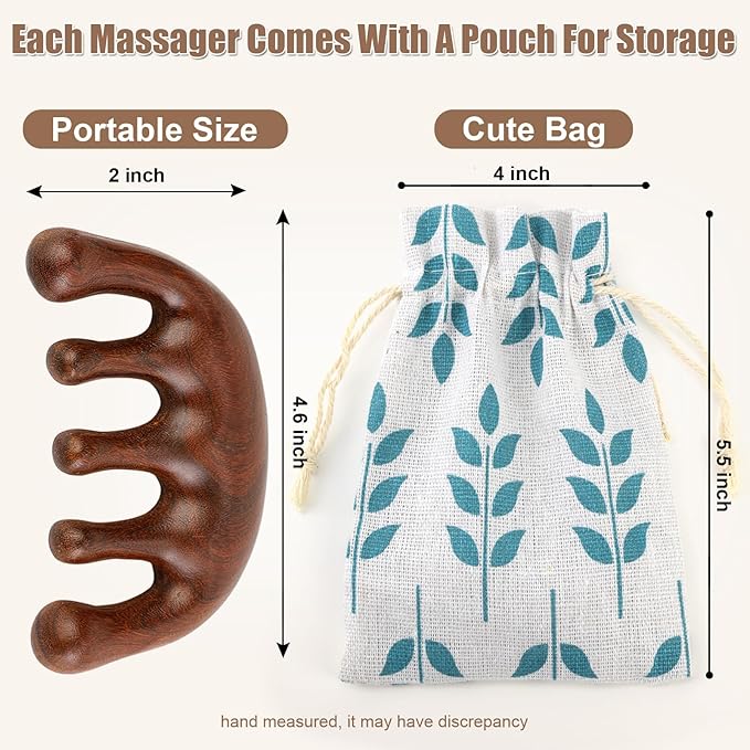 2 Pack Wooden Scalp Massage Comb Wooden Wide Tooth Loc Comb Sandalwood Scalp Massager Brush, Head Brush Gua Sha for Women Men