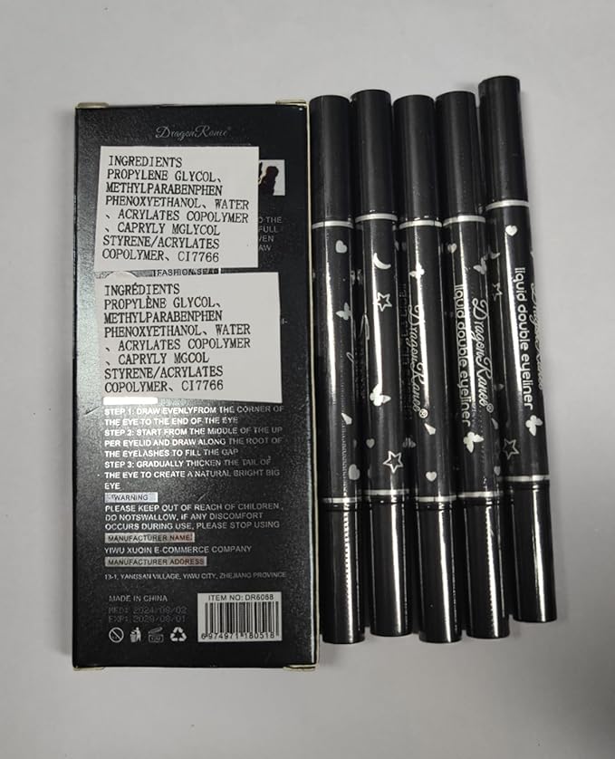 5PCS Black Liquid Eyeliner Stamps Set,Double-side Winged Eyeliner Stencil Pen,Waterproof Long Lasting Eye Liners Stamp Eyeliner Pencil Tattoo Makeup Tools with Heart,Flower,Star,Butterfly,Cone Shapes