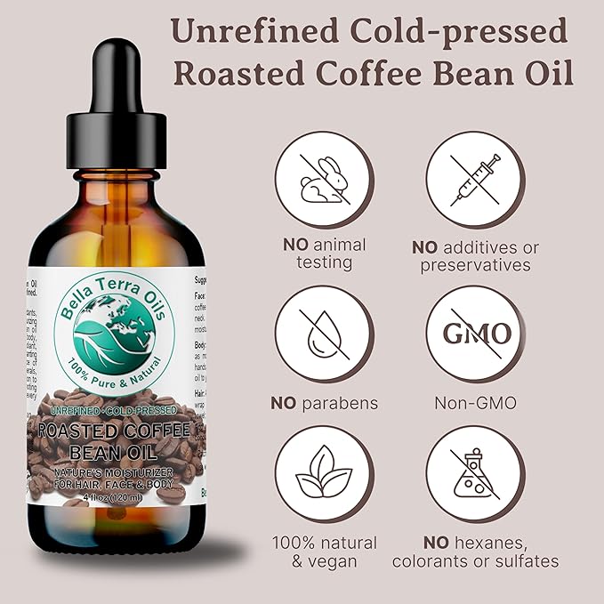 Bella Terra Oils - Roasted Coffee Bean Oil 8 oz - Celebrate the Pure Coffee Oils Essence, Packed with Vitamin E, Perfect for a Nourishing Skin Experience