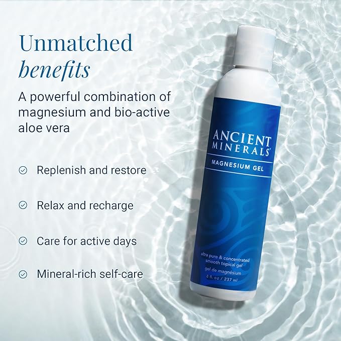 Ancient Minerals Magnesium Gel - 8oz Bottle - Pure Genuine Zechstein Magnesium Chloride - Best for Massage, Topical Skin Application