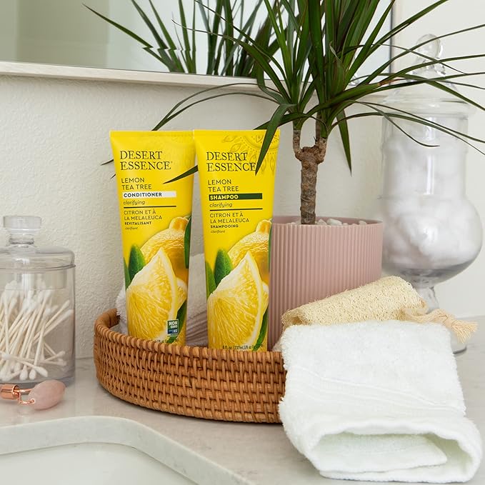 Desert Essence Lemon Tea Tree Shampoo - 8 Fl Ounce - Removes Excess Oil - Revitalizes Scalp - Strengthens & Protects Hair - Maca Root Extract - Soft, Smooth & More Manageable