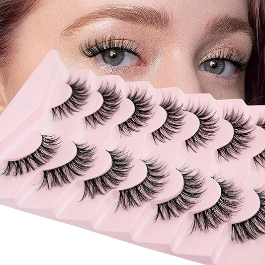 Cat Eye Lashes False Eyelashes Natural Look, Yasnai Wispy Fake Lashes Volume Lashes, Strips Lashes Natural Eyelashes Clear Band 6 Pairs Pack