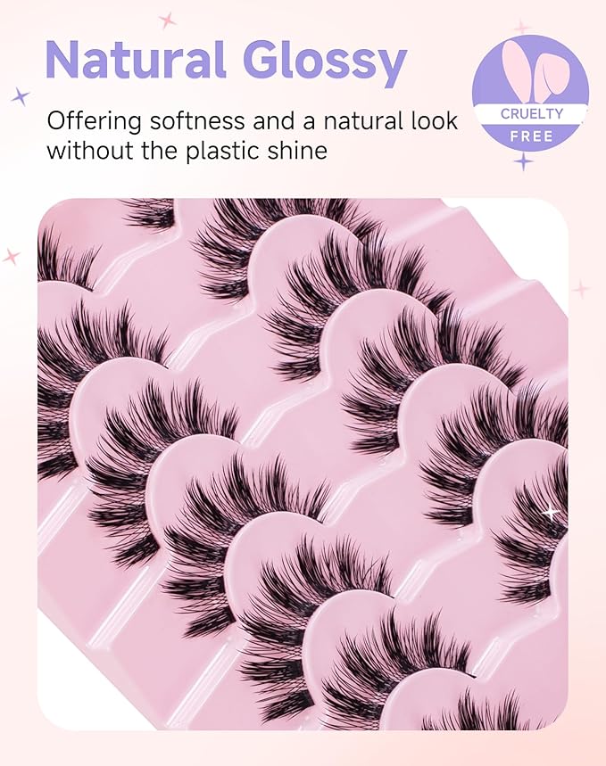 Anime Manga Lashes Natural Look False Eyelashes Wispy Spiky Eyelashes Korean Japanese Asian Cosplay Fake Lashes 7 Pairs Date-12