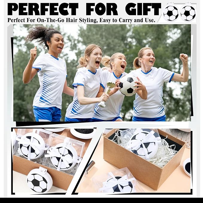 12 Set Soccer Party Favors Soccer Mini Detangler Mirror Brush With Ribbons, Mini Travel Hair Brush, No Tangle Soft Flexible Bristles for Teen Girls Soccer Team Gifts Sport Birthday Party favors