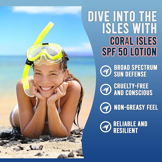 Sunscreen SPF 50 | Hawaii Compliant as Reef Safe | Octinoxate & Oxybenzone Free | Broad Spectrum UVA/UVB Protection | Water Resistant 80 Min. | Fragrance Free | 16 Fl Oz (Pack of 1))