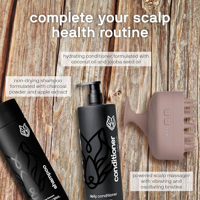 Black Wolf Sonic Scalp Scrubber, (Taupe) - Hair & Scalp Massager Brush with 3-Speed Oscillation - Rechargeable Scalp Care Comb with Soft Silicone Oscillating Bristles for Deep Clean & Exfoliation