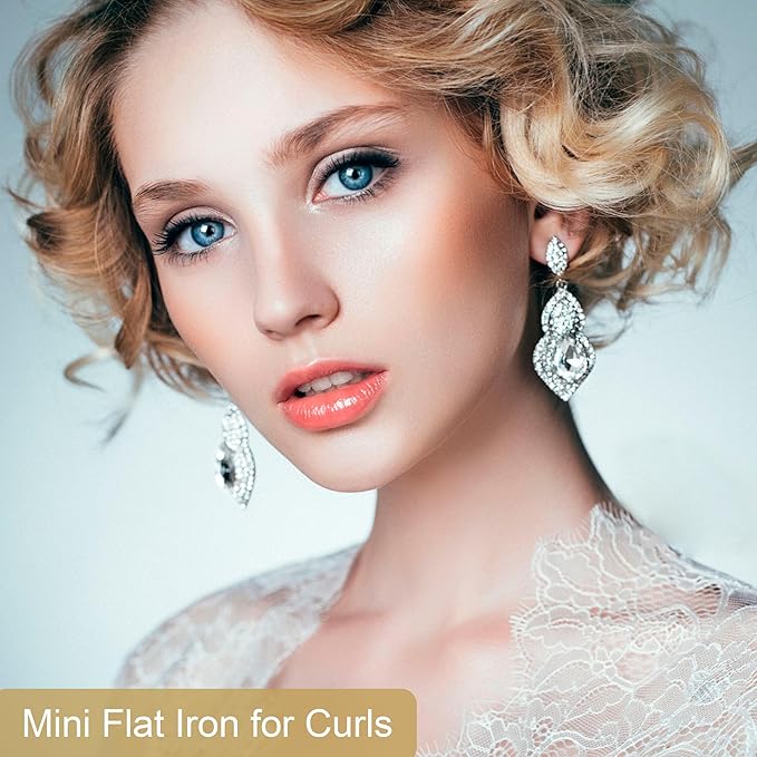 ANGENIL Mini Straightener Flat Iron for Short Hair, Dual Voltage Small Hair Straightener and Curler 2 in 1, Portable Mini Flat Iron for Short Edges, Front Bangs, Men's Beard, 3 Temp (280℉- 320℉ -380℉)