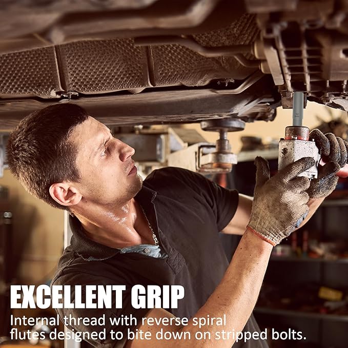 12Pcs Bolt Extractor Set, Easy Out Deep Bolt Extractor Kit for Stripped Broken Rounded Bolts Lug Nut Spark Plugs Stud Remove, Bolt Extractor Socket Set with Adapters