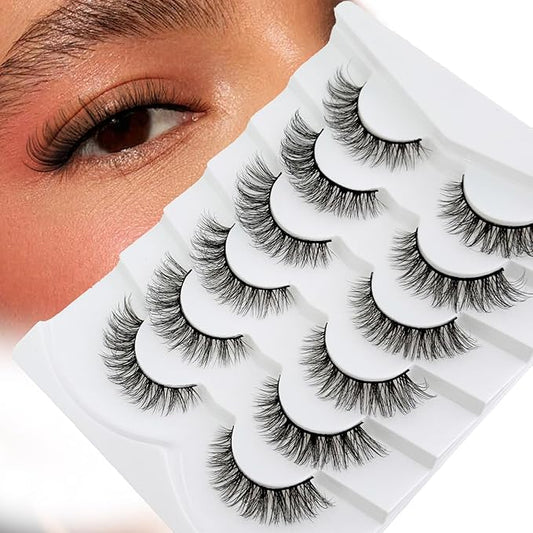 Cat Eye Lashes False Eyelashes Natural Look, Yasnai Wispy Fake Lashes Volume Lashes, Mink Lashes Fluffy Strips Lashes Natural Eyelashes 6 Pairs Pack