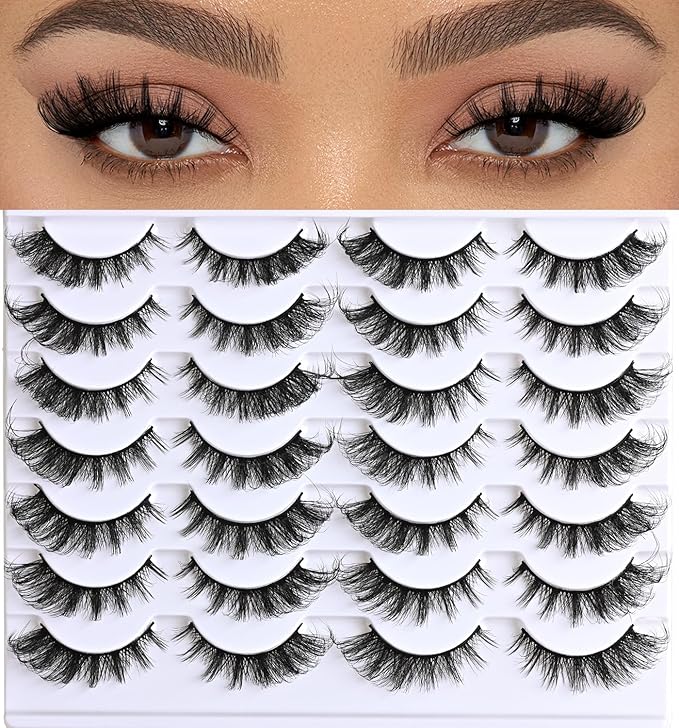 Cat Eye Lashes Natural Fox Eyelash Wispy Russian Strip Eyelashes D Curl Fake Fairy Lash Strips Fluffy Spiky Cateye Lashes Wispies False Eyelash Foxy Look