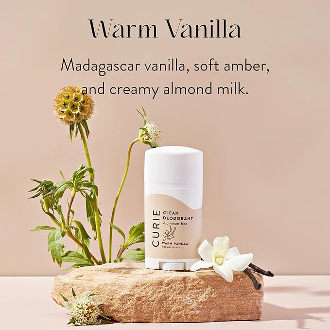 Curie Natural Deodorant for Women - Coconut Nectar + Warm Vanilla - Aluminum Free, Clean, Sustainable, Vegan, Paraben Free (2pk)