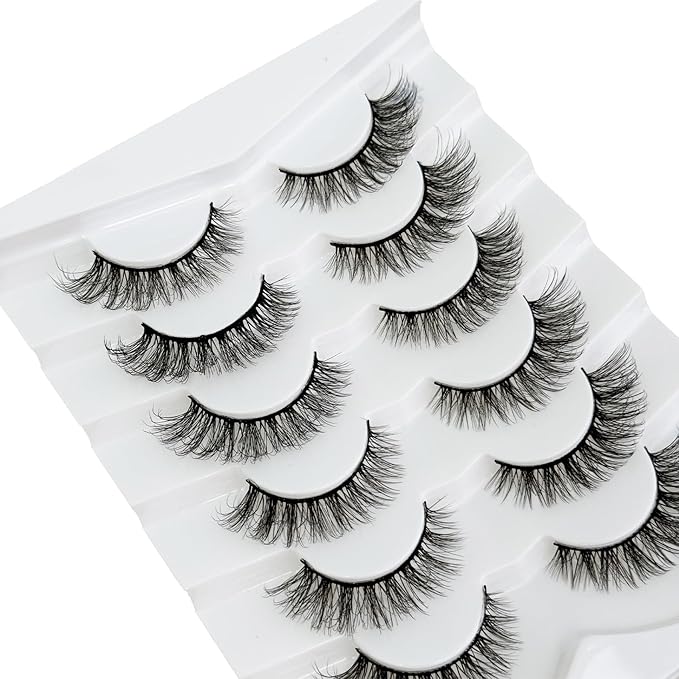 Cat Eye Lashes False Eyelashes Natural Look, Yasnai Wispy Fake Lashes Volume Lashes, Mink Lashes Fluffy Strips Lashes Natural Eyelashes 6 Pairs Pack