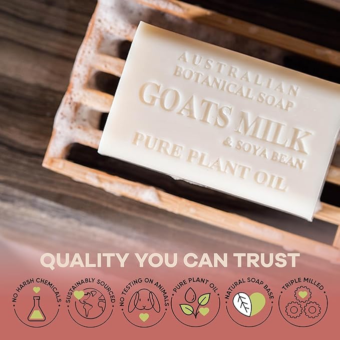 Australian Botanical Soap, Classic Goat Milk and Goat's Milk with Raspberry, 6.6 OZ, Triple Milled Bars made with a Natural Soap Base and Enriched with Organic Shea Butter, Pack of 8