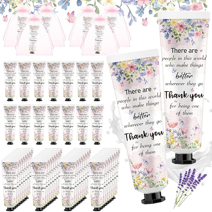 48 Sets Appreciation Thank You Hand Cream Bulk Baby Shower Favors Gifts Bridal Thank You Hand Cream for Guests Travel Size Lotion with Organza Bags
