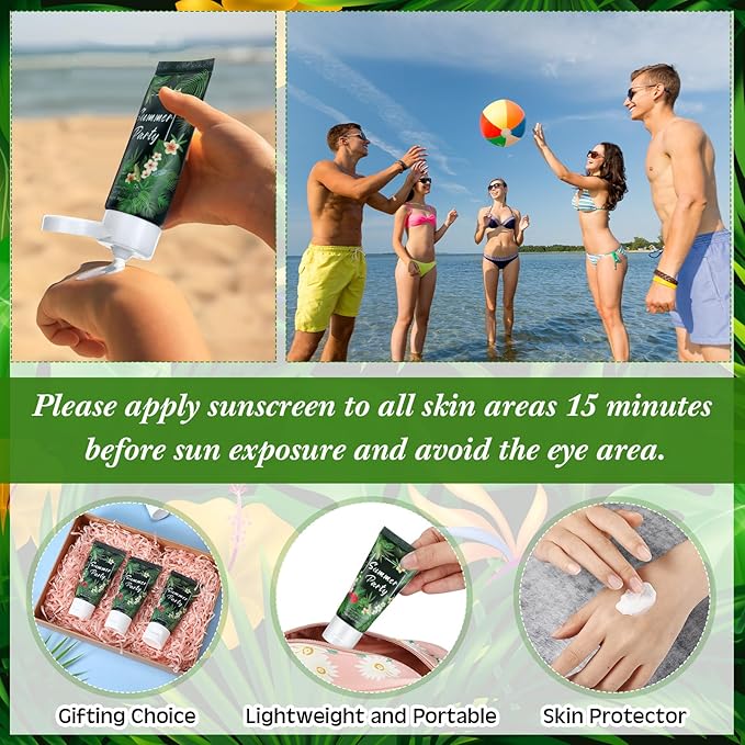 24 Pcs Mini Sunscreen Bulk for Summer Wedding Party Spf 30 Water Resistant Sunscreen Lotion Bulk 1oz Travel Size for Thank You Gifts Wedding Party Supplies(White Cream,Tropical)