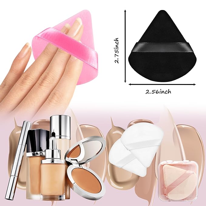 8 Pieces Triangle Powder Puff with 4 Travel Cases, Triangle Makeup Puff, Reusable Velour Makeup Sponge Blending Puff for Loose Powder and Foundation, Beauty Makeup Tools (4 colors)