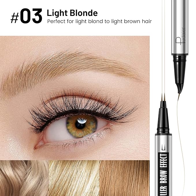2 Pack 2 Fine Tip Eyebrow Pen, Waterproof Filling Faux Brow Makeup Pencils for Women with Precise Curved Brush-Tip to Fast Create Natural Hair-Like Brows, Last All-Day (Light Blonde)