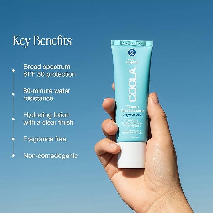 COOLA Organic Face Sunscreen SPF 50 Sunblock Lotion, Dermatologist Tested Skin Care for Daily Protection, Vegan and Gluten Free, Fragrance Free, 1.7 Fl Oz.