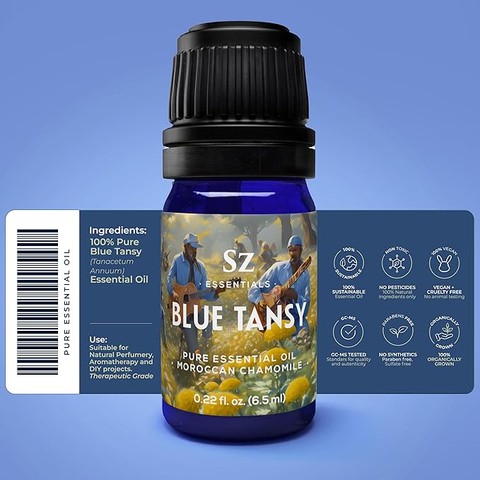 Blue Tansy Essential Oil – 100% Pure & Natural, Undiluted – Sweet, Herbaceous, Floral Aroma – Premium Aromatherapy Grade – 0.17 fl oz (6.5 mL) - Therapeutic Grade & Vegan